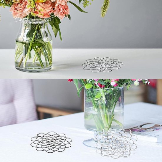 Roestvrij staal draad bloemstuk gereedschap bloemdeksel arranger ikebana steelhouder bloemenarrangement houder spiraal steelhouder voor vazen (zilver 15 cm) — afbeelding 5