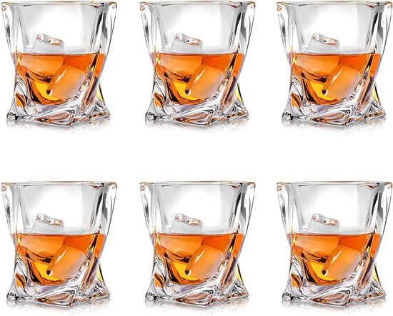 GLASKEY Whiskyglazen Set van 4, 315ml Loodvrij Kristallen Waterglazen, Whiskyglazen voor Cocktails Rum Wodka Scotch Gin Cognac Water, Mannen, Vader Geschenk Set