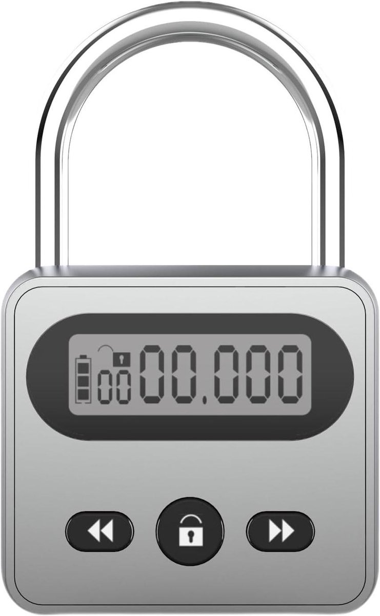Metalen Timerslot Roestvrij Staal Multifunctioneel Intelligent Hangslot Backlit Display 999 Uur Max Timing - Zilver