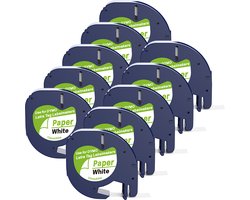 Boxstuff - Dymo LetraTag 91200 - S0721510 - Label Tape - Zwart op Wit Papier - 12 mm x 4 m - 10 Stuks