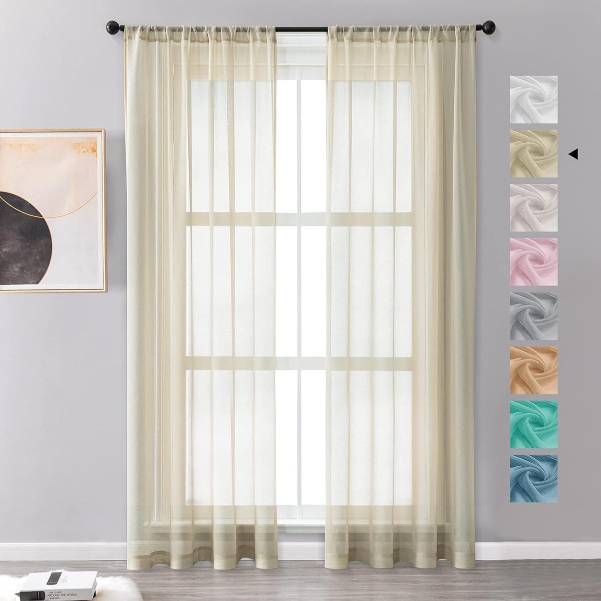 Ibenzoa Semi-Transparante Voile Gordijnpanelen Beige Crème, Set van 2, 225 x 140 cm creme