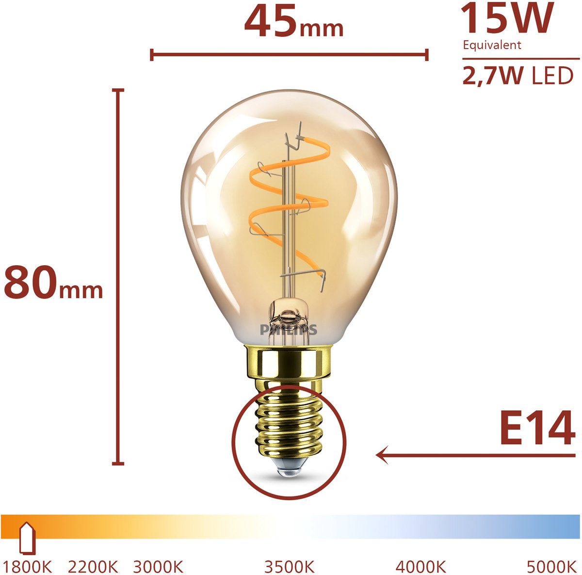 Philips LED Giant Spiraal Goud 40W E27 Dimbaar Extra Warm Wit Licht - Van den Heuvel Verlichting