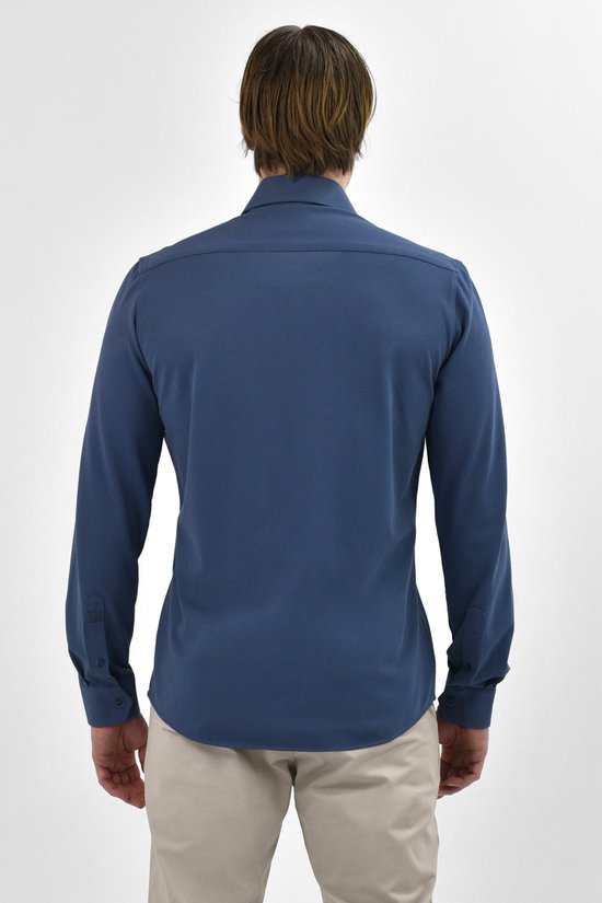 Vercate - Chemise sans repassage - Tricot japonais - Coton piqué - Bleu marine/bleu foncé - Slim Fit - Manches longues - Homme - Taille 44/XL