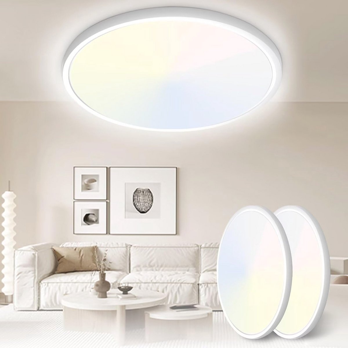 Badkamerlamp 24W 3200LM Plafondlamp met 3 Kleurtemperaturen en Waterdichte Ultra Dunne Ontwerp voor Keuken, Slaapkamer, Gang en Woonkamer