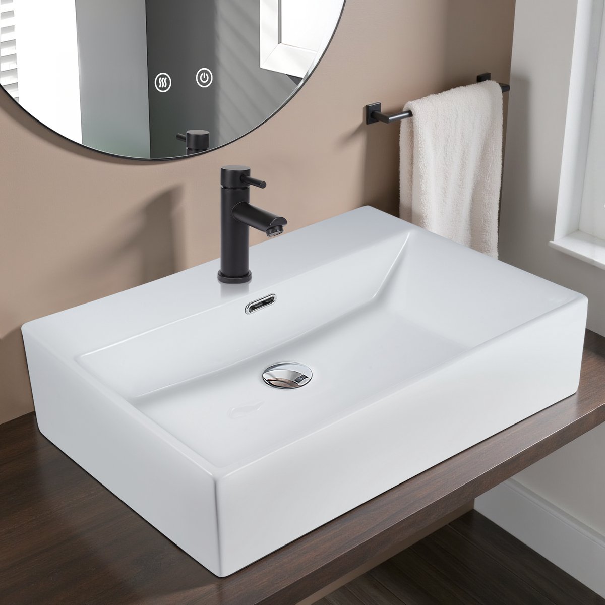 NETTLIFE Wastafel - 51 × 42 × 15cm - wasbak voor badkamer en toilet - Keramiek - spoelbak - waskom - met overloop - Badkamerwastafel - Modern kraangat Handspoelbak - voor gastentoilet - Wit-Zonder kraan