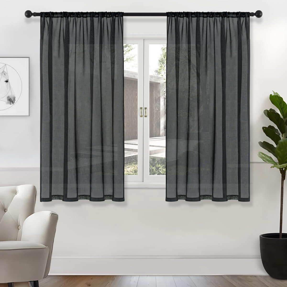 Ibenzoa Elegant Semi-Transparante Gordijnen voor Stijlvolle Interieurs met Eenvoudige Ophanging antraciet