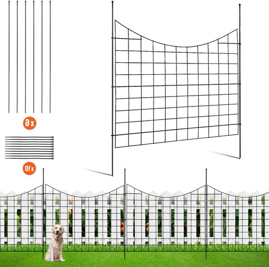 Adavin Omheining voor kleine of middelgrote dieren barrière, 15 stuks zwart 20 inch (L) x 12 inch (H) hond graven hek barrière, hond konijn hek beschermer, outdoor huisdier metalen hek paneel grond