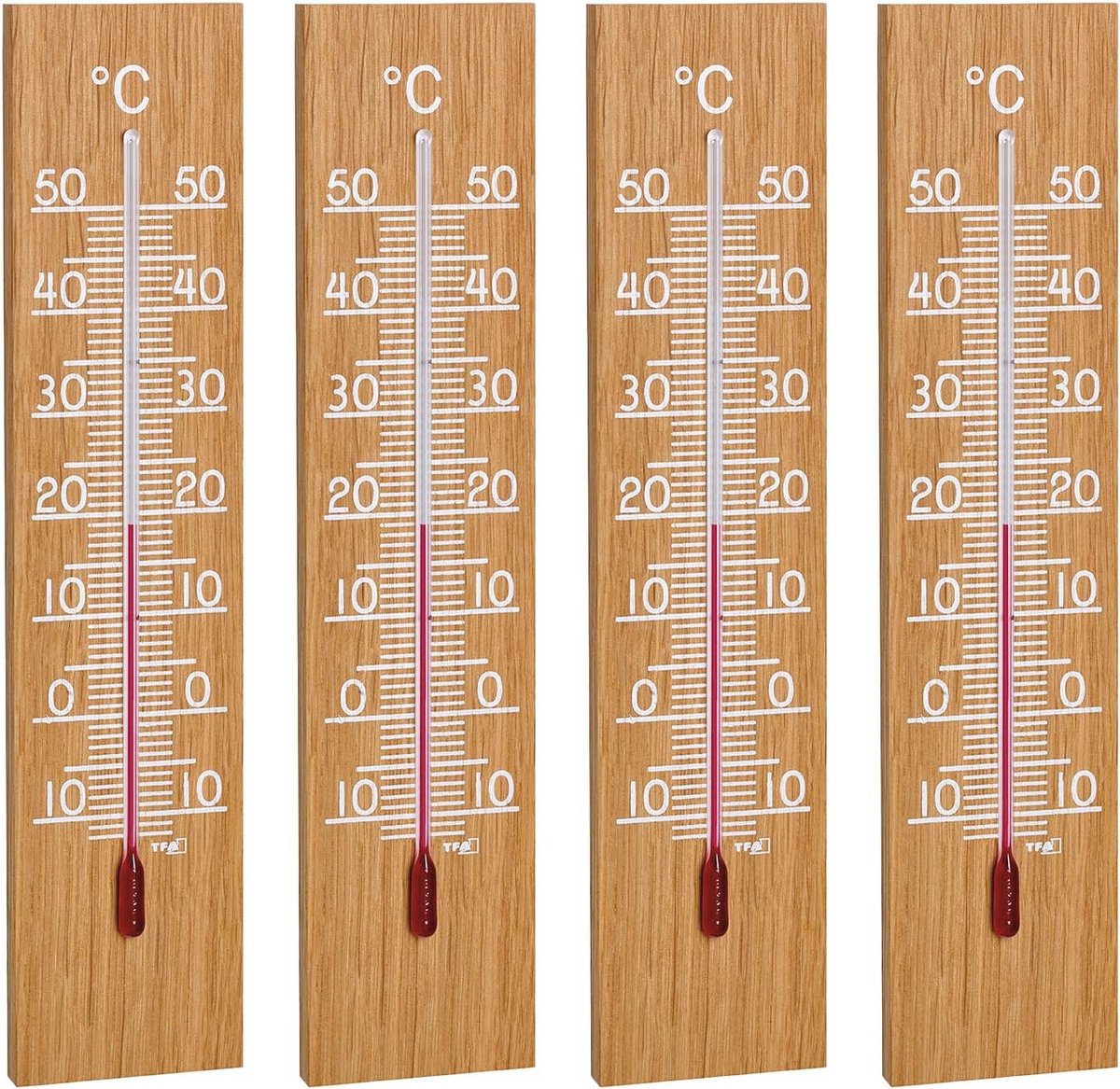 Set van 4 analoge thermometers voor binnen en buiten - Houten weerbestendige tuinthermometers - Nauwkeurig en stijlvol