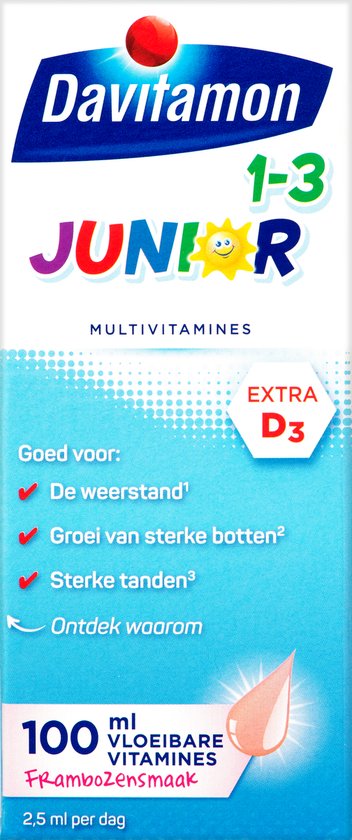 Davitamon Junior 1+ vloeibare vitamines - multivitamine kinderen - framboos - 100 ml