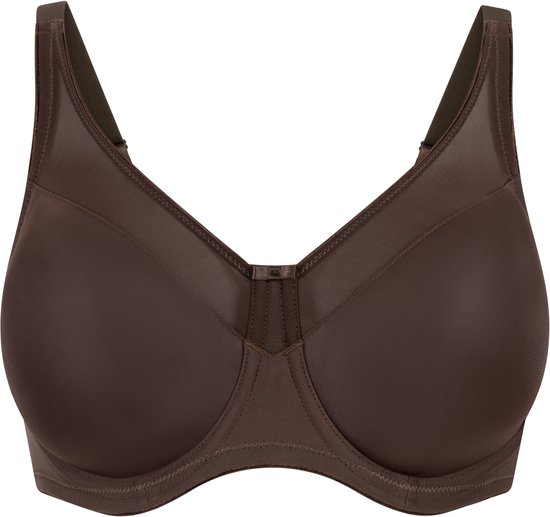 Soutien-gorge corbeille réducteur marron avec bretelles réglables et un nœud au centre.