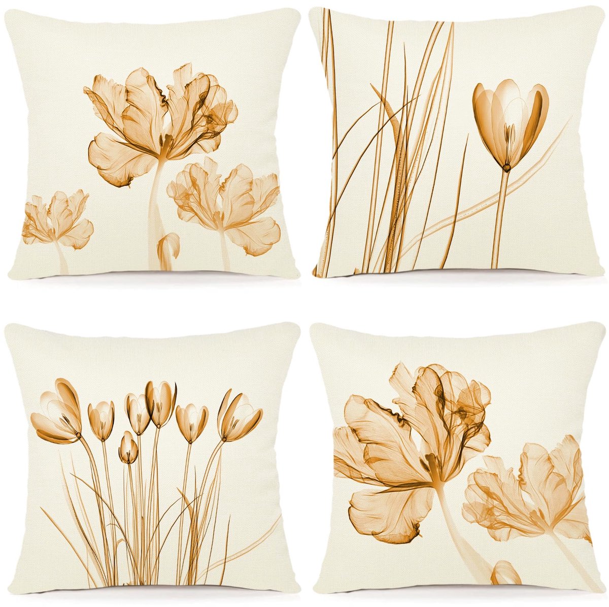 Unyqoos ® Set van 4 Elegante Bloemen Kussenhoezen voor Binnen en Buiten, 40 x 40 cm, Linnen Design beige