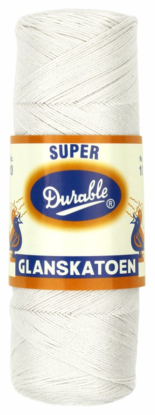 Durable Glanskatoen Wit- Nr. 10 - Geschikt voor Brei en Haaknaalden nummer - 2.5 - 3.0
