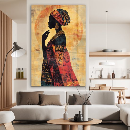 MuchoWow® Glasschilderij 100x150 cm - Schilderij acrylglas - Vrouw - Silhouet - Patronen - Sierlijk - Foto op glas - Muurdecoratie woonkamer - Wanddecoratie slaapkamer - Schilderijen