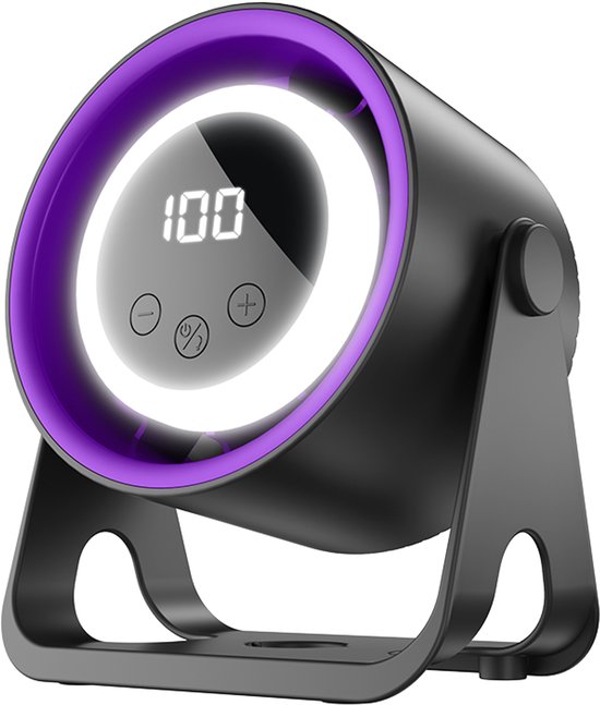 Desktop ventilator K6 paars-zwart, stille borstelloze motor, 100 snelheden, LED-display, oplaadbaar, multifunctioneel