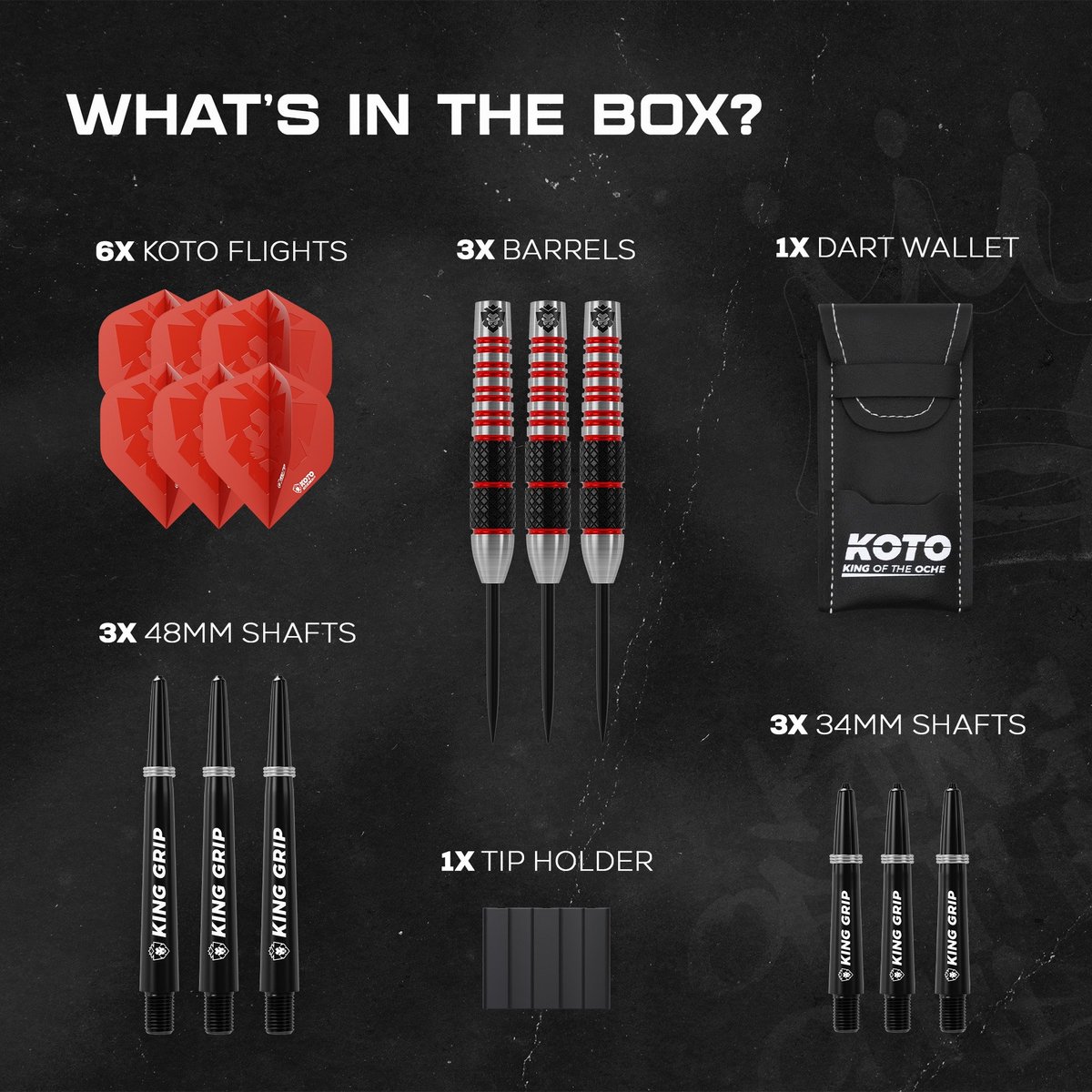 KOTO - Kingbomb Black & Red Darts 23G - Rood - Stevige Ringgrip