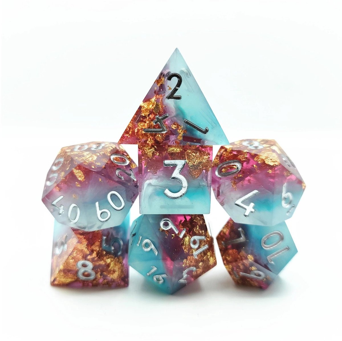 Lapi Toys - Dnd dice - Polydice - Dungeons and dragons dobbelstenen - Incl. dice bag - Resin - Roze