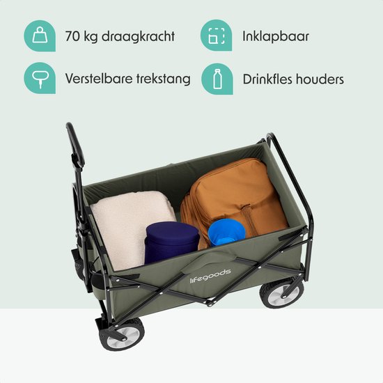 LifeGoods Bolderkar - Opvouwbaar - Draaibare wielen - 94L - 2 Standen - 70KG Draagkracht - Groen van LifeGoods — afbeelding 3