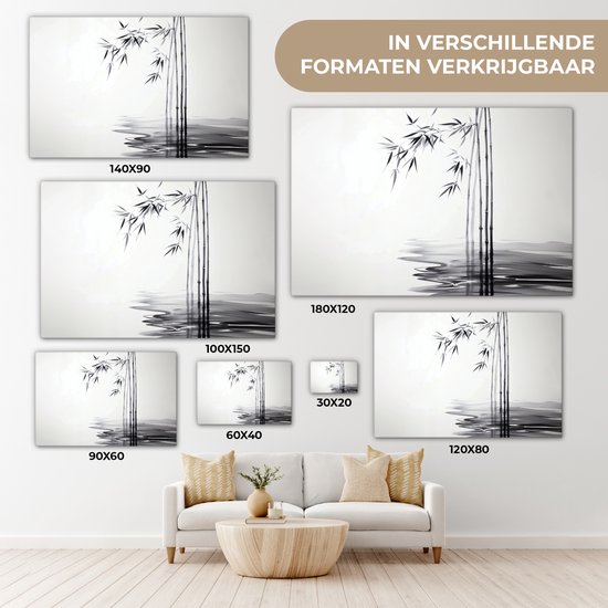 Tableau sur toile 120x80 cm - Décoration murale exclusive Tiges de bambou - Eau - Minimaliste - Wit - Décoration murale salon - Décoration chambre à coucher - Accessoires de chambre - Tableaux sur toile