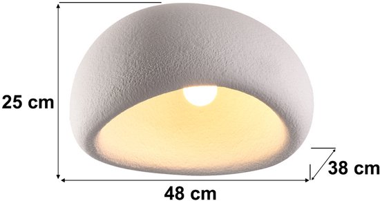 Witte plafondlamp met steeneffect, 48 x 38 x 25 cm.