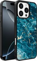 Smartphonica Coque de téléphone pour iPhone 16 Pro Max avec imprimé marbré - Coque arrière en TPU motif marbre bleu - Blauw pour iPhone 16 Pro Max