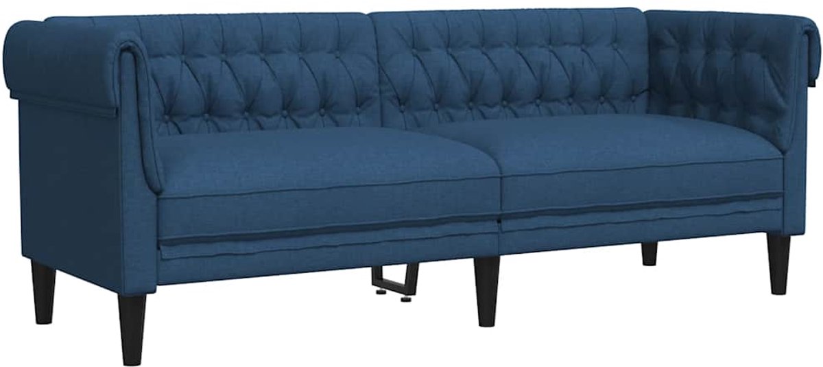 vidaXL Driezitsbank - Chesterfield-stijl - stof - blauw