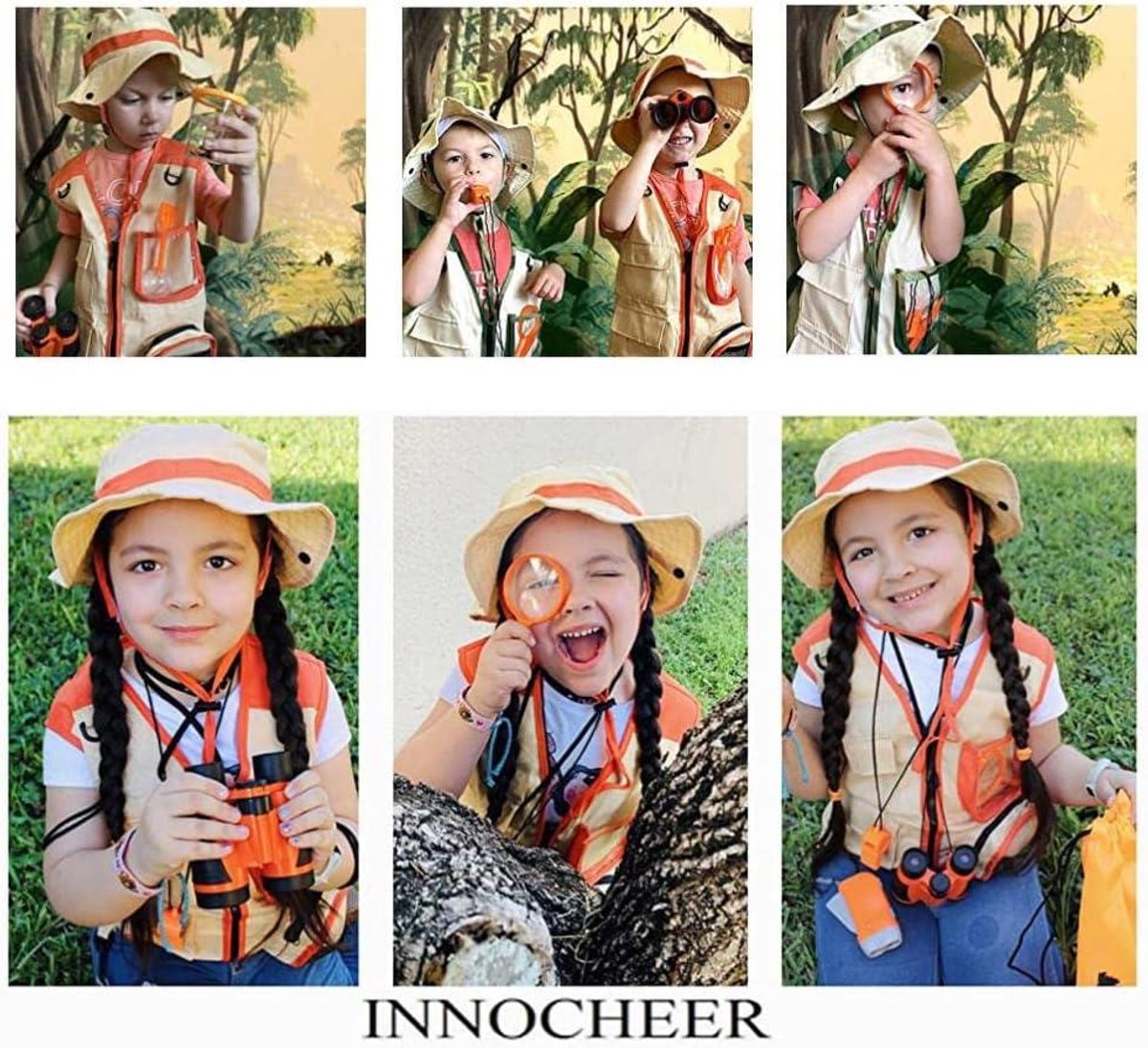 Kit d'explorateur en plein air pour enfants, 2 pièces, costume d'explorateur pour enfants, gilet cargo et chapeau, kit d'explorateur en plein air, jeu de rôle, cosplay pour explorateur, zoo