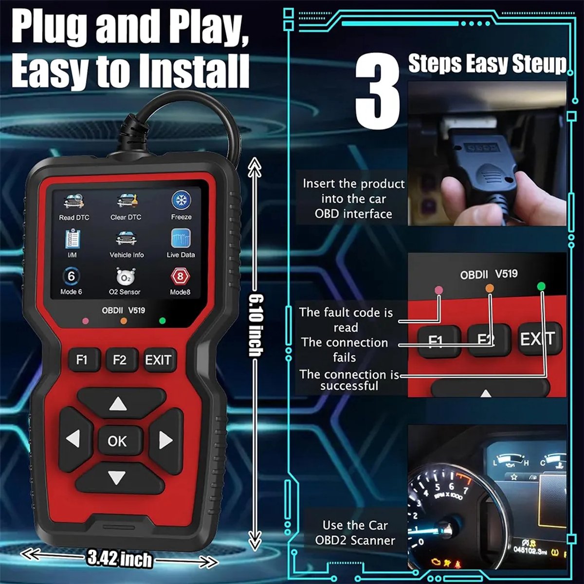 Senzo OBD2 Scanner - OBD - Auto Uitleesapparatuur - Universeel thumbnail 2