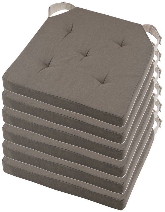 Coussin de chaise textile DUO - 6x - taupe - 38 x 38 x 4 cm - fermeture velcro - coussins d'assise - intérieur/extérieur