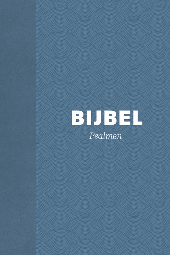 Blauwe hardcover Bijbel met de tekst 'Bijbel Psalmen' in witte letters. De omslag heeft een subtiel mozaïekpatroon.