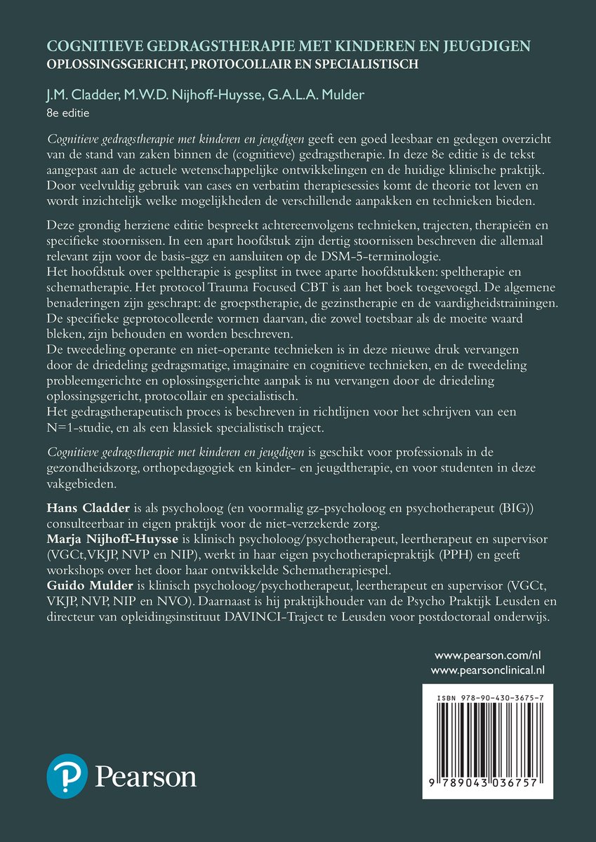 Boekomslag met titel 'Cognitieve gedragstherapie met kinderen en jeugdigen'. Achtergrond vervaagt naar wit. Rechtsonder ISBN.