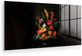 MuchoWow® Glasschilderij 120x60 cm - Schilderij acrylglas - Schaal - Boeket - Bloemen - Foto op glas - Muurdecoratie woonkamer - Wanddecoratie slaapkamer - Schilderijen