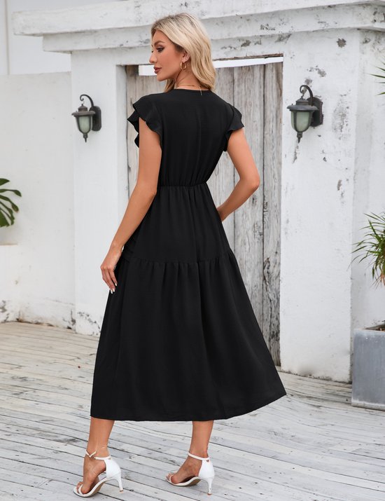GRACE KARIN Elegante bloemenjurk voor dames, ruches, V-hals, jurk met