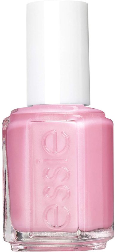 Essie nagellak in een zachte roze parelmoer kleur. De fles is van glas met een witte dop.