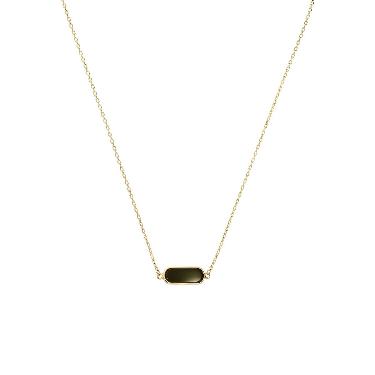 Lucardi Dames 14 karaat geelgouden ketting met onyx - Ketting - 14 Karaat Goud - Goud - 45 cm