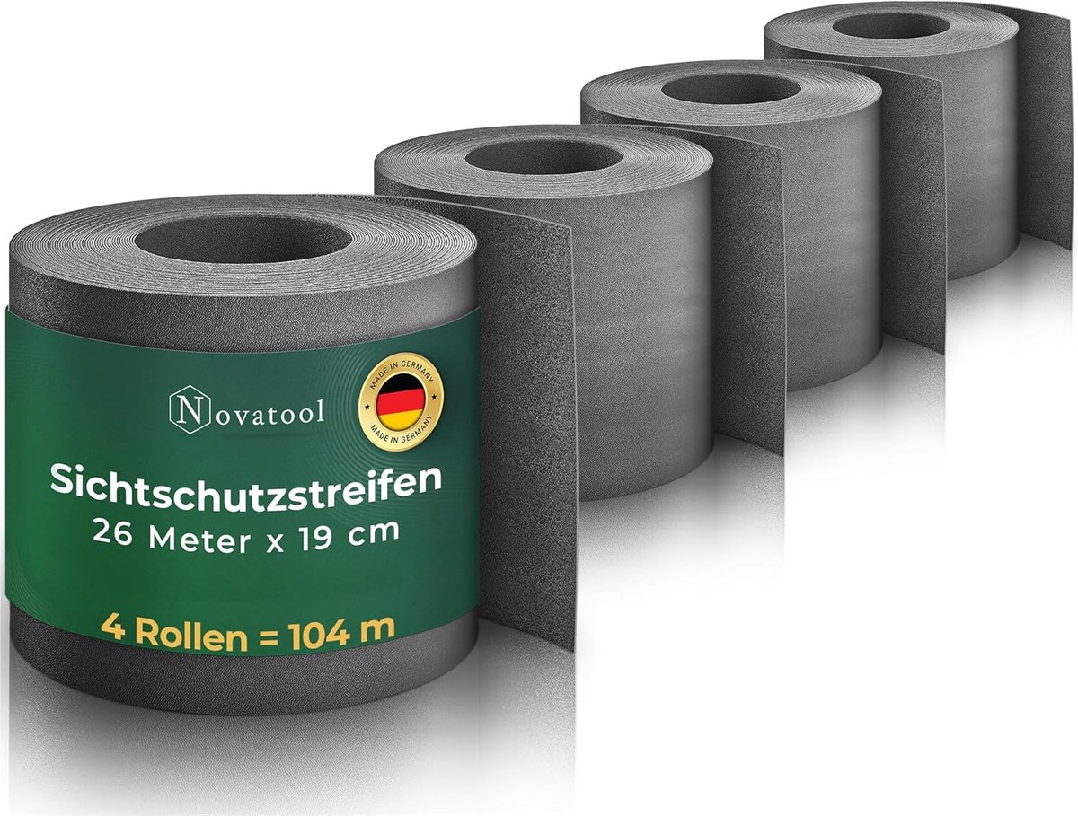 Novatool Premium PP 104m rol privacy strips voor dubbelstaafmat hekwerk antraciet voor 40 rijen, 1,1 mm extra sterke UV-bestendigheid metalen hek privacy strips hekwerkelementen privacy hekwerk