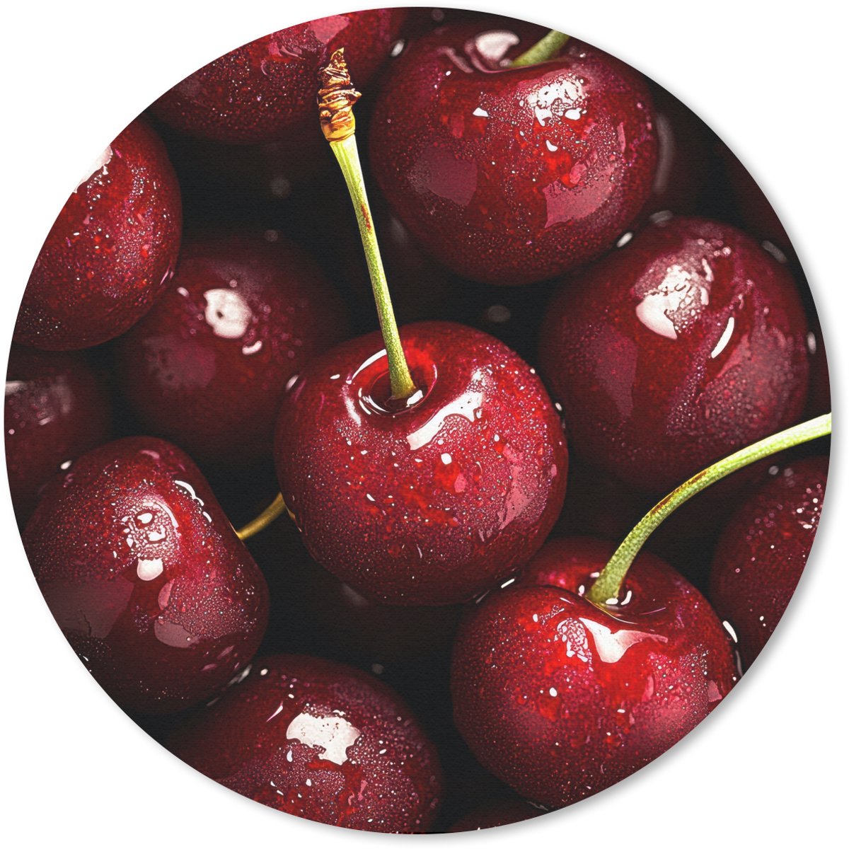 Muismat rond 20x20 cm - Mousepad Rood - Fruit - Kersen - Ronde muismatten