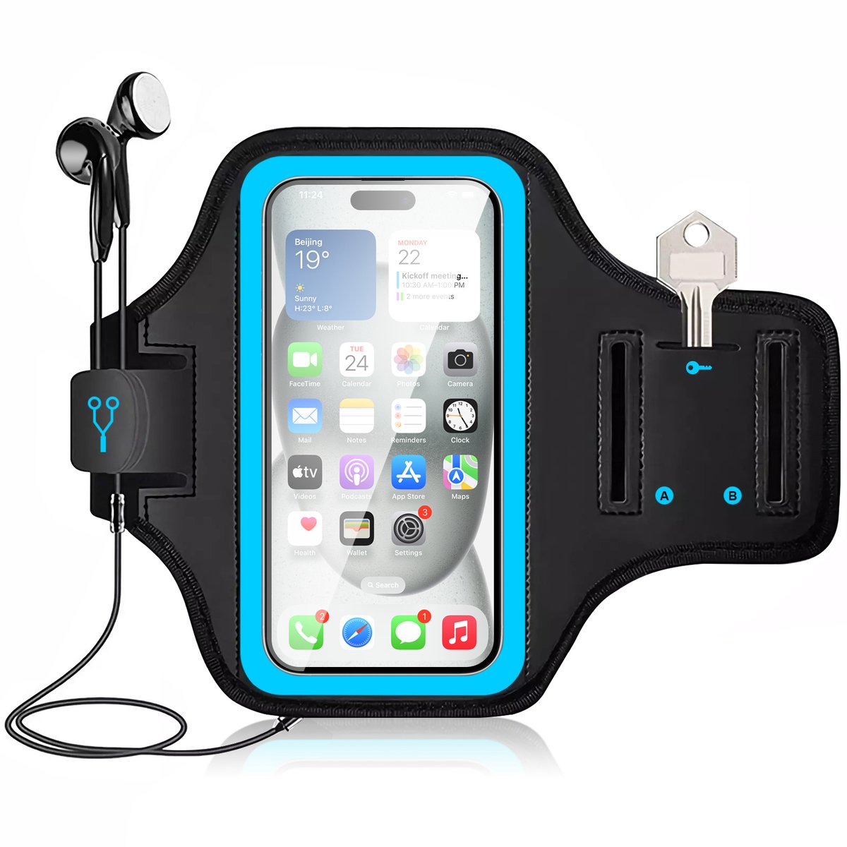 Mobigear Telefoonhoesje geschikt voor Telefoonhouder Hardlopen Samsung Galaxy S23 Sport Hoesje Neopreen | Mobigear Go Active Sportarmband - Blauw