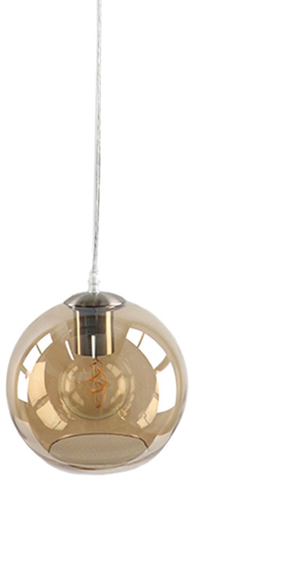 Olucia - LAZARO - Hanglamp - Chroom / Amber - 3L - Geschikt voor Woonkamer/Slaapkamer/Kant