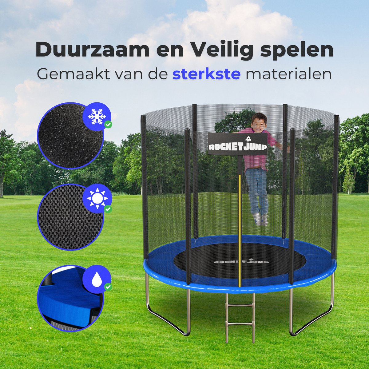 RocketJump TX83 Trampoline - Inclusief ladder en veiligheidsnet - Trampoline 183 cm - Blauw — afbeelding 3