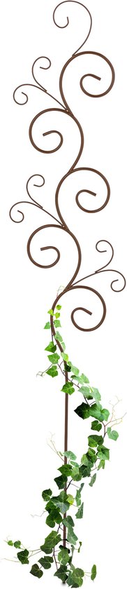 Bruine krullende plantensteun met klimop en een recht, cilindervormig uiteinde.