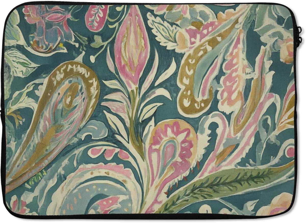 Laptophoes 13 inch - Patroon - Kleurrijk - Sierlijk - Groen - Laptop sleeve - Binnenmaat 32x22,5 cm - Zwarte achterkant