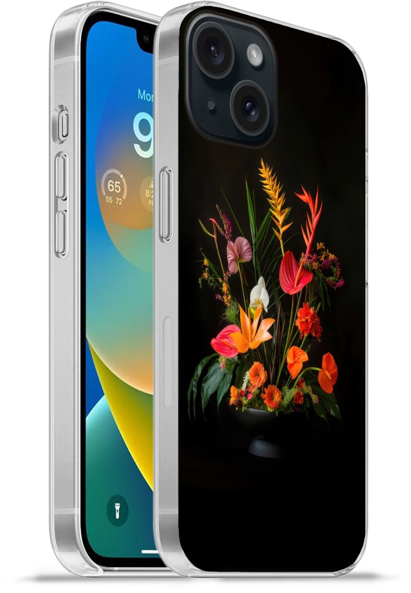 Telefoonhoesje Geschikt voor iPhone 15 hoesje - Schaal - Boeket - Bloemen - Siliconen Telefoonhoesje Telefoonhoesje