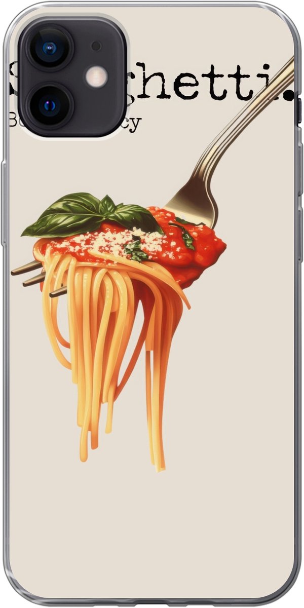 Telefoonhoesje Geschikt voor iPhone 12 mini hoesje - Spaghetti - tomatensaus - Parmezaanse kaas - Siliconen Telefoonhoesje Telefoonhoesje