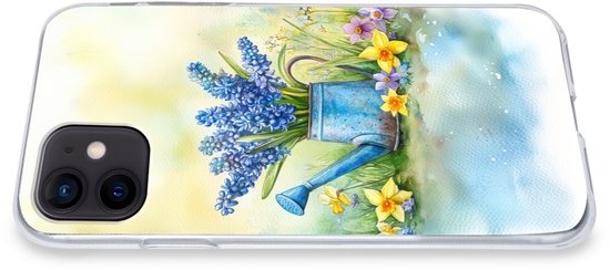 Coque de téléphone compatible avec iPhone 12 - Arrosoir - Lavande - Fleurs - Coque de téléphone en Siliconen Coque de téléphone