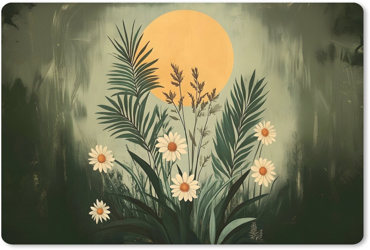 Muismat XXL 90x60 cm - Bureau onderlegger - Bureau mat Bloemen - Bladeren - Zon - Groen - Bureaumat - Gaming mousepad xl - Bureaulegger groot - Computer deskmat