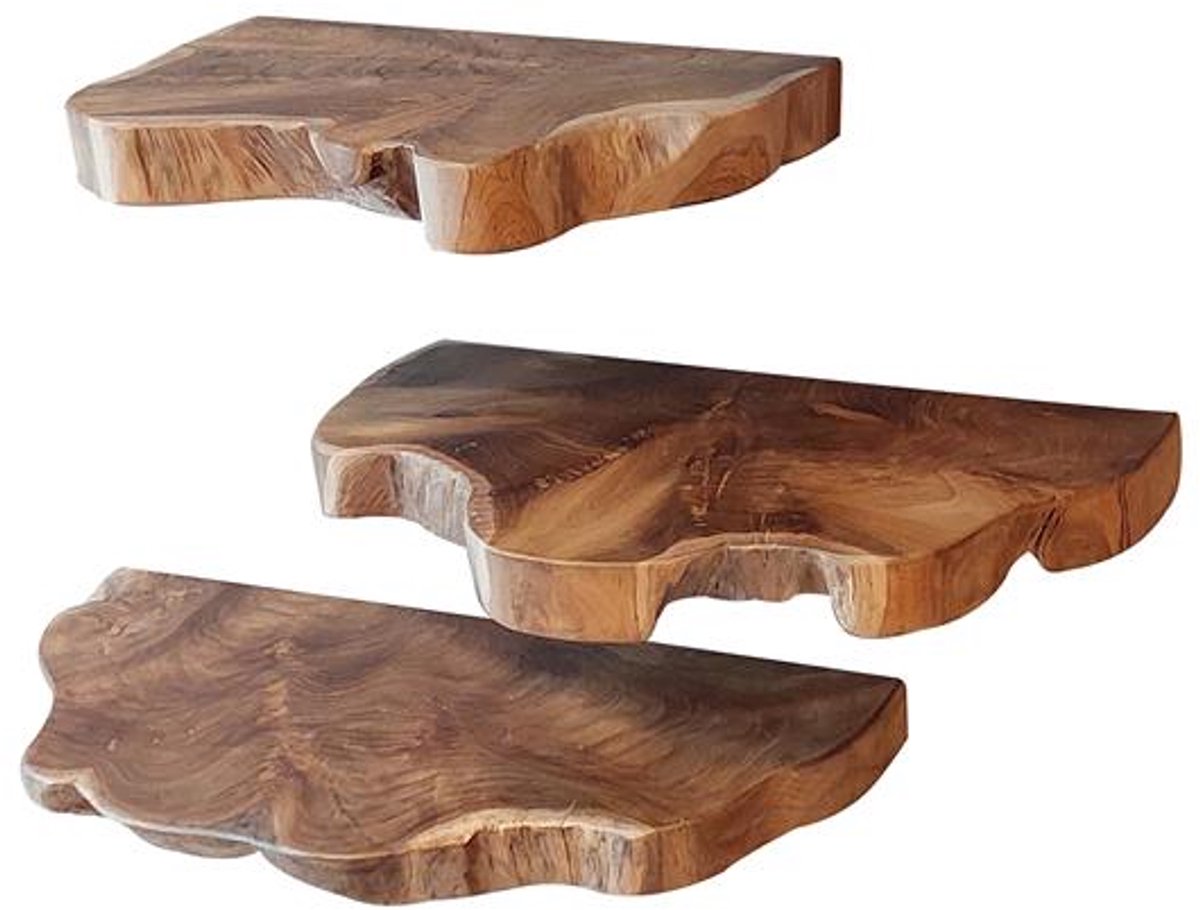 Luxe Zwevend Wandplank Hout (Set van 3) - Muurplankjes Zwevend (55 x 25 x 4 cm) - Muurplank Industrieel Zwevend Boomstam - Houten Wandplank met Lade - Zwevende Wandplank/ Boekenplank - Nachtkastje - Wandplanken Bruin