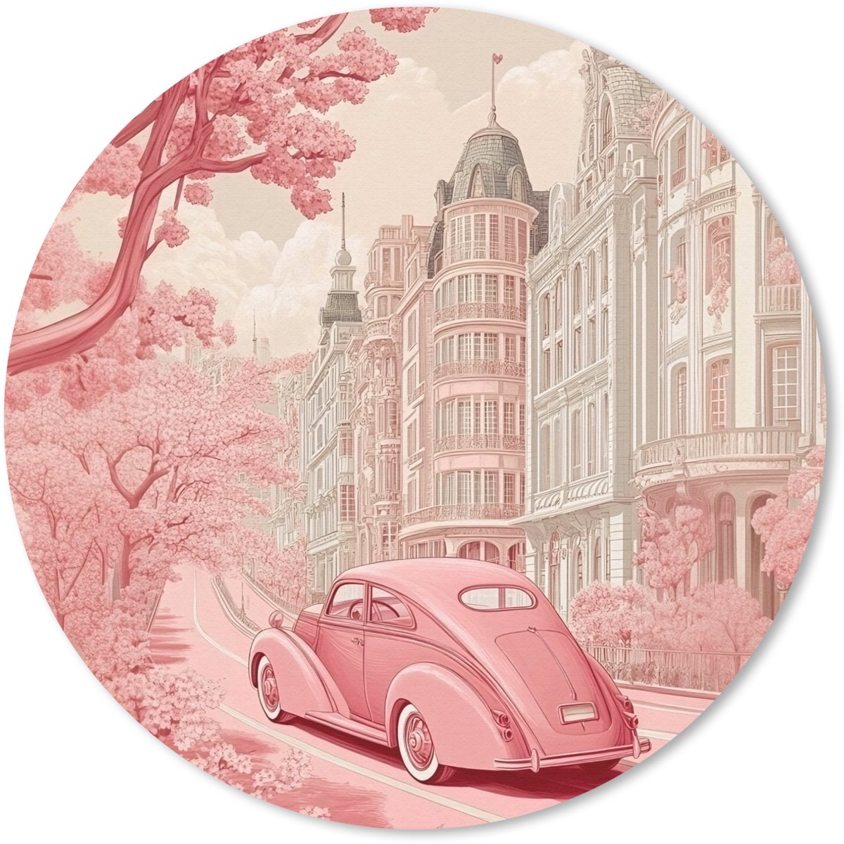 Muismat rond 40x40 cm - Mousepad City - Car - Pink - Ronde muismatten