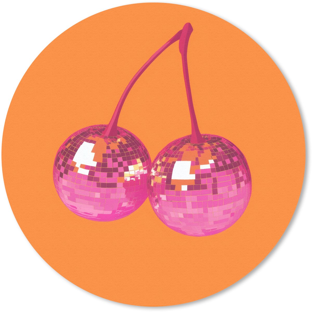 Muismat rond 40x40 cm - Mousepad Discoballen - Kers - Spiegels - Roze - Ronde muismatten