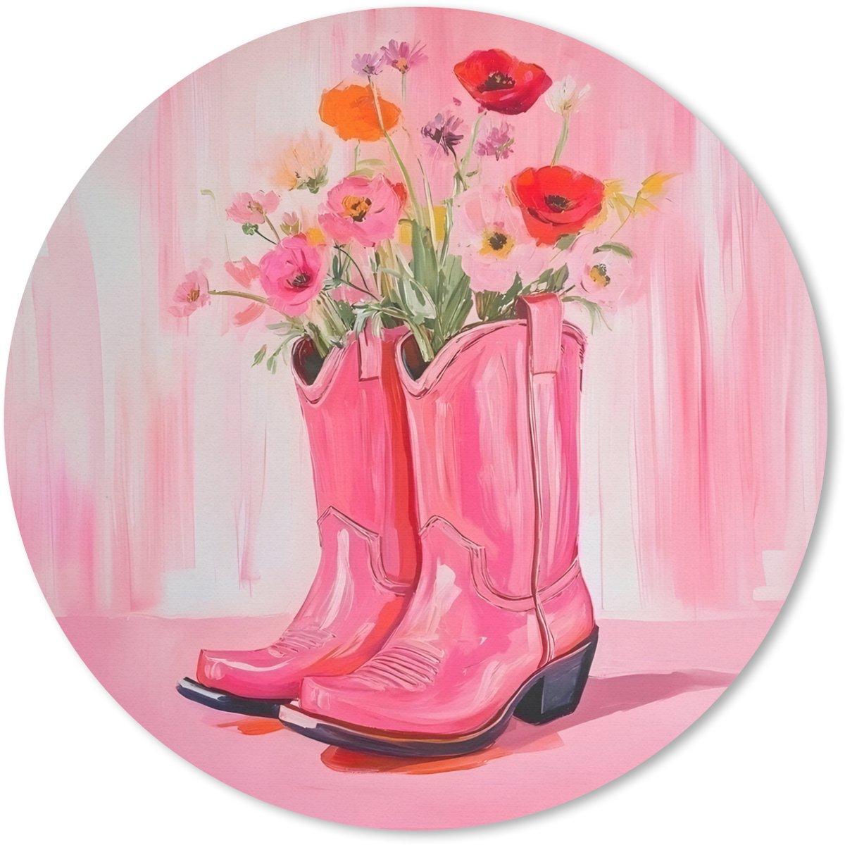 Muismat rond 40x40 cm - Mousepad Roze - Bloemen - Cowboy - Ronde muismatten