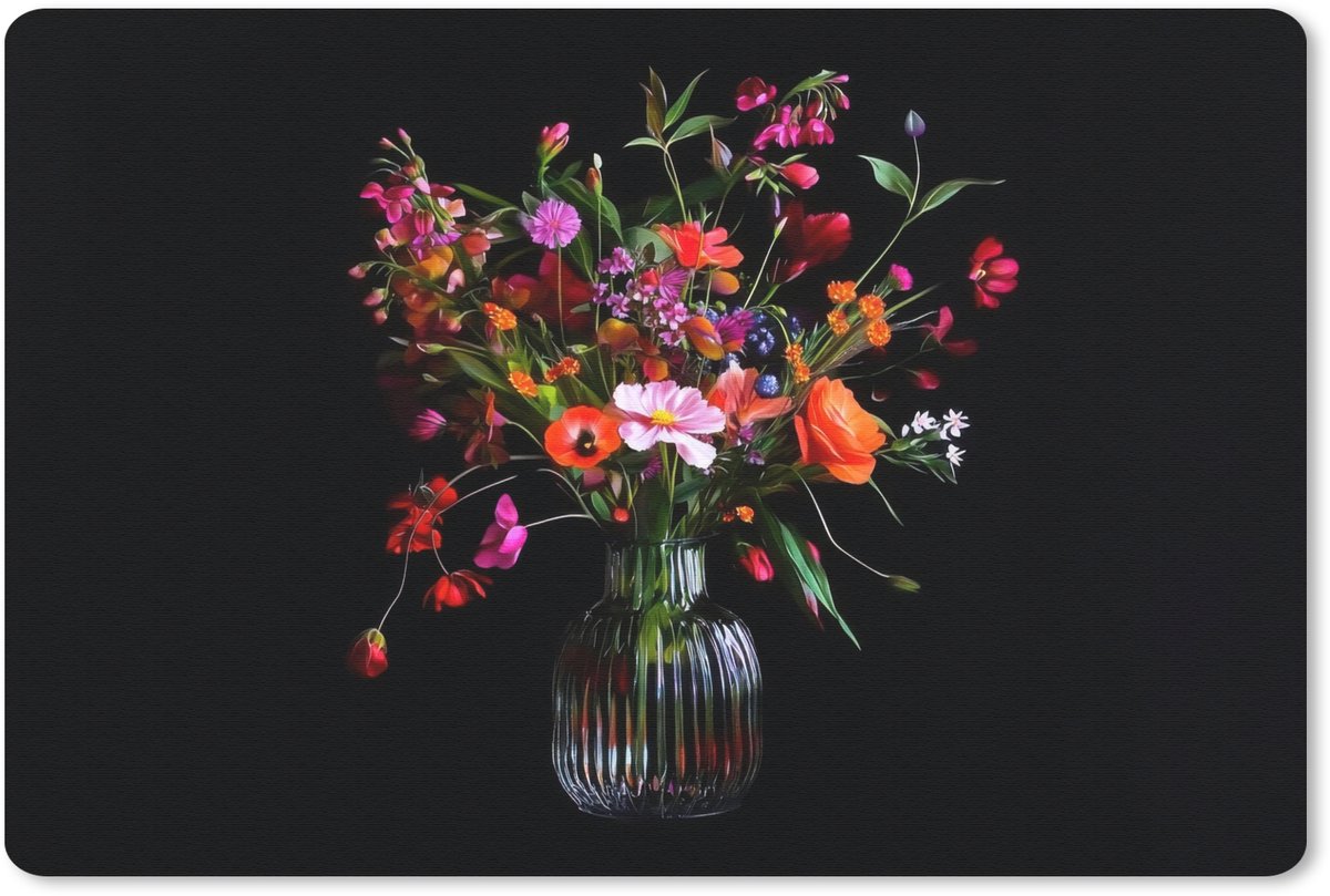Muismat 27x18 cm - Mousepad Boeket - Veldbloemen - Vaas - Muismatten